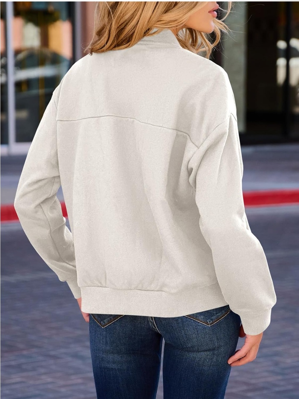 Zip-Front Bomber Jacket. Cream. Size Medium &. Large. NWOT. - Picture 3 of 3